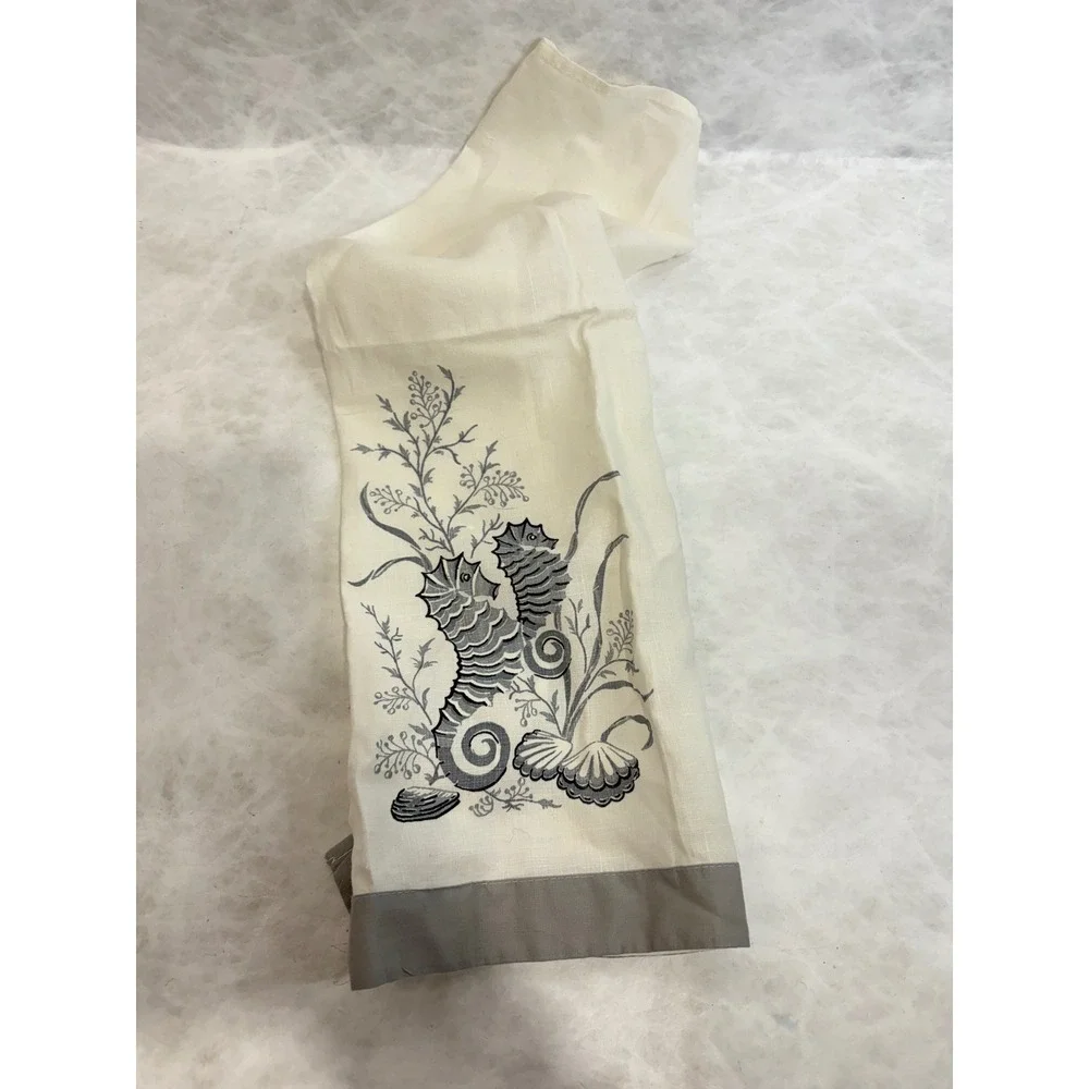 Vintage Kitchen Towel Lot of 4 Seahorse Dutch Fruit Embroidered Cotton Linen